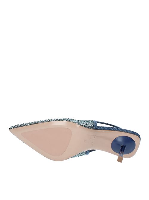 Slingback pump model GILDA  in leather and silver-coloured mesh, further embellished with crystals LE SILLA | 2299U080BLU